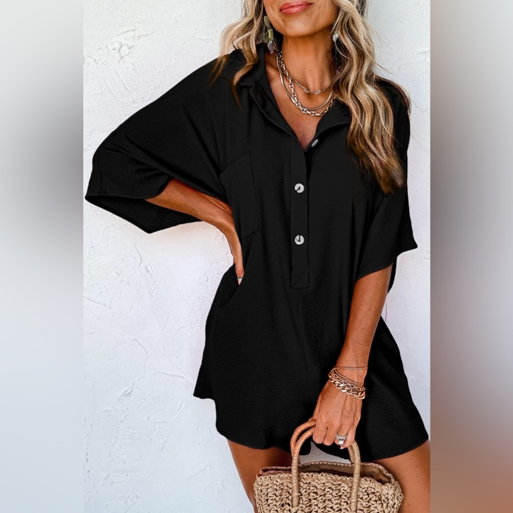 Black oversized short sleeve romper